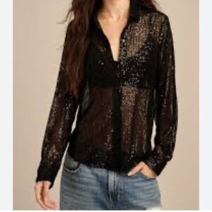 Lucky Brand Black Sequin Blouse
